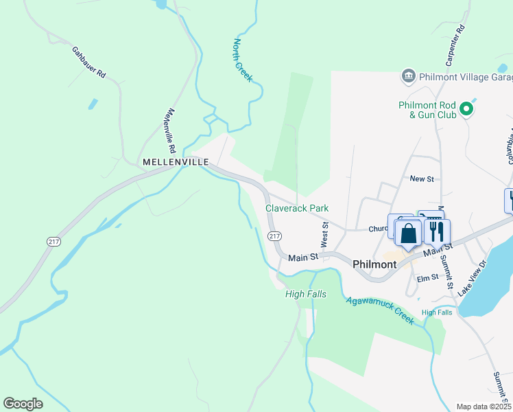 map of restaurants, bars, coffee shops, grocery stores, and more near 684-698 State Highway 217 in Hudson