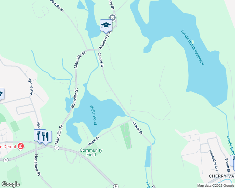 map of restaurants, bars, coffee shops, grocery stores, and more near 182 Chapel Street in Leicester