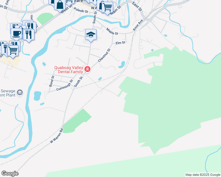map of restaurants, bars, coffee shops, grocery stores, and more near 29 Dunham Avenue in Ware