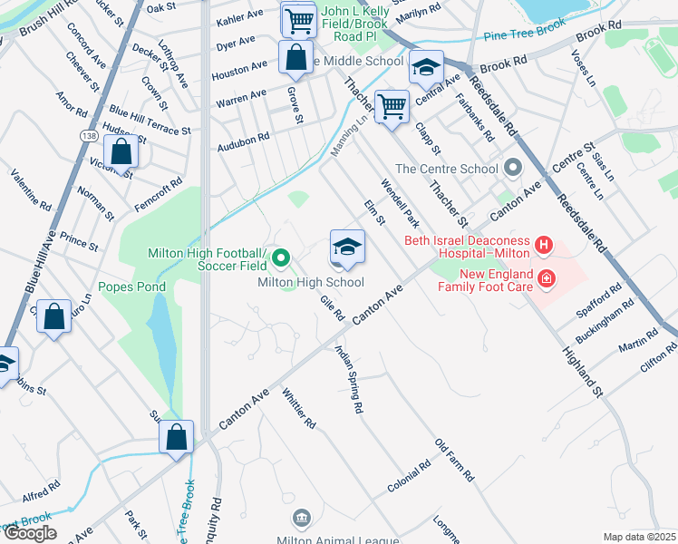 map of restaurants, bars, coffee shops, grocery stores, and more near 25 Gile Road in Milton