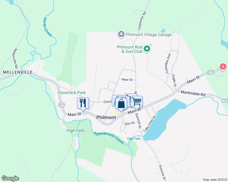 map of restaurants, bars, coffee shops, grocery stores, and more near Prospect Street & Ames Street in Philmont