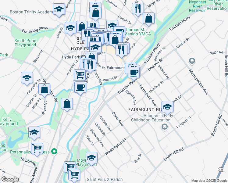 map of restaurants, bars, coffee shops, grocery stores, and more near 755 Truman Parkway in Boston