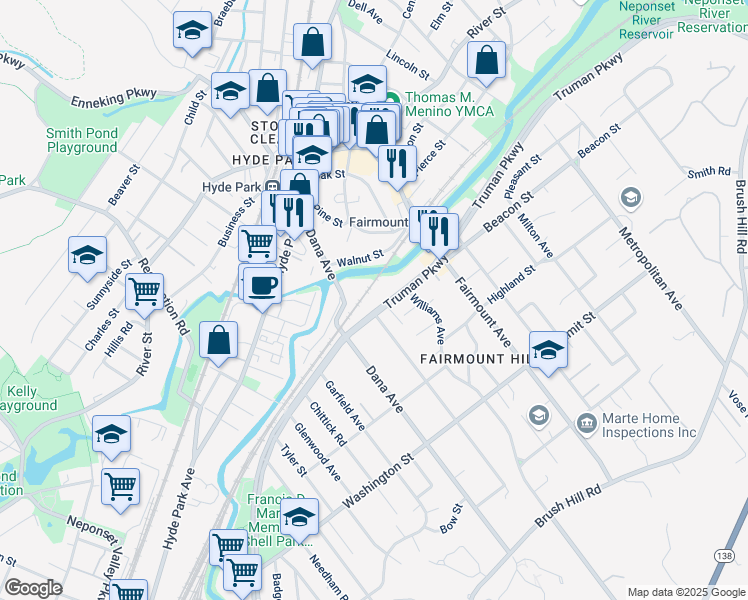 map of restaurants, bars, coffee shops, grocery stores, and more near 755 Truman Parkway in Boston