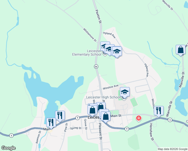 map of restaurants, bars, coffee shops, grocery stores, and more near 129 Paxton Street in Leicester