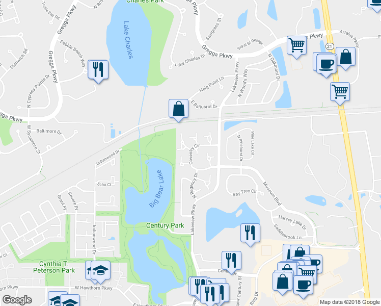 map of restaurants, bars, coffee shops, grocery stores, and more near 1314 Coventry Circle in Vernon Hills