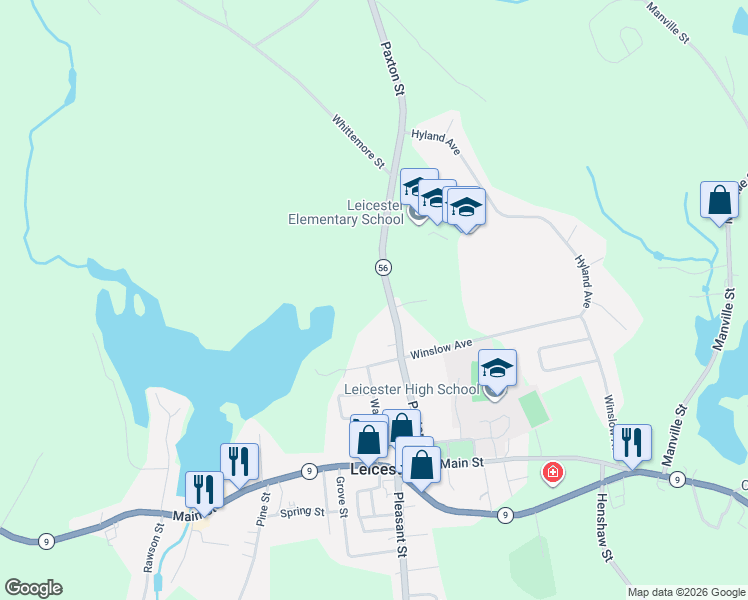 map of restaurants, bars, coffee shops, grocery stores, and more near 131 Paxton Street in Leicester