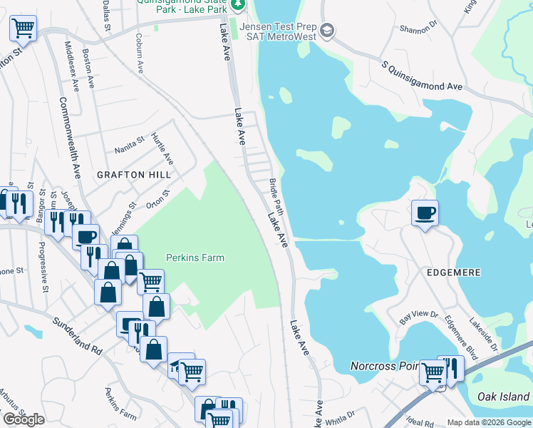 map of restaurants, bars, coffee shops, grocery stores, and more near 362 Bridle Path in Worcester
