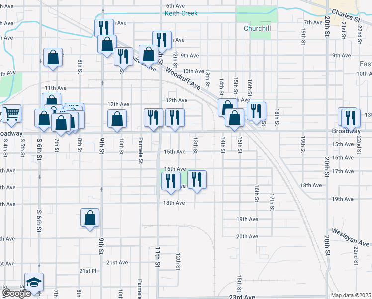 map of restaurants, bars, coffee shops, grocery stores, and more near 1712 15th Avenue in Rockford