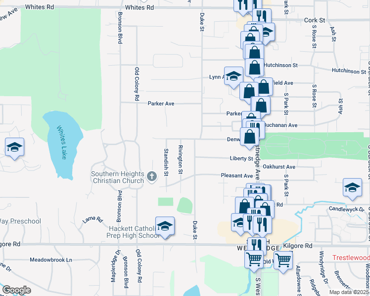 map of restaurants, bars, coffee shops, grocery stores, and more near 906 Denway Drive in Kalamazoo