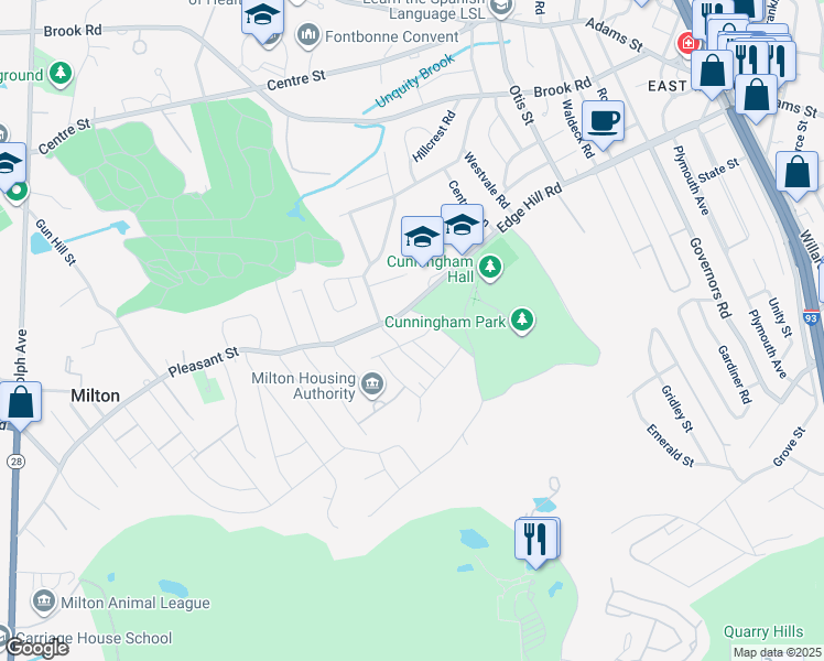 map of restaurants, bars, coffee shops, grocery stores, and more near 11 Fullers Lane in Milton