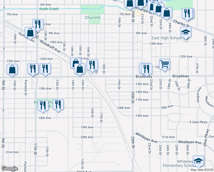 map of restaurants, bars, coffee shops, grocery stores, and more near 2214 15th Avenue in Rockford