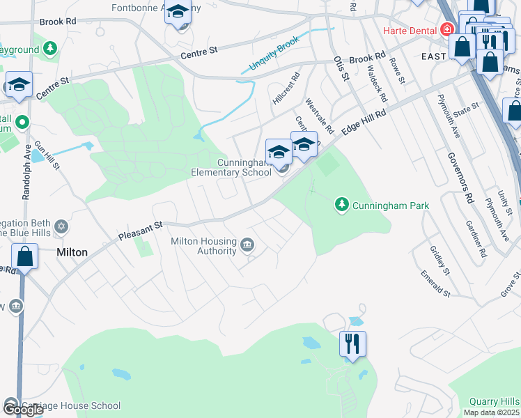 map of restaurants, bars, coffee shops, grocery stores, and more near 10 Edge Hill Road in Milton