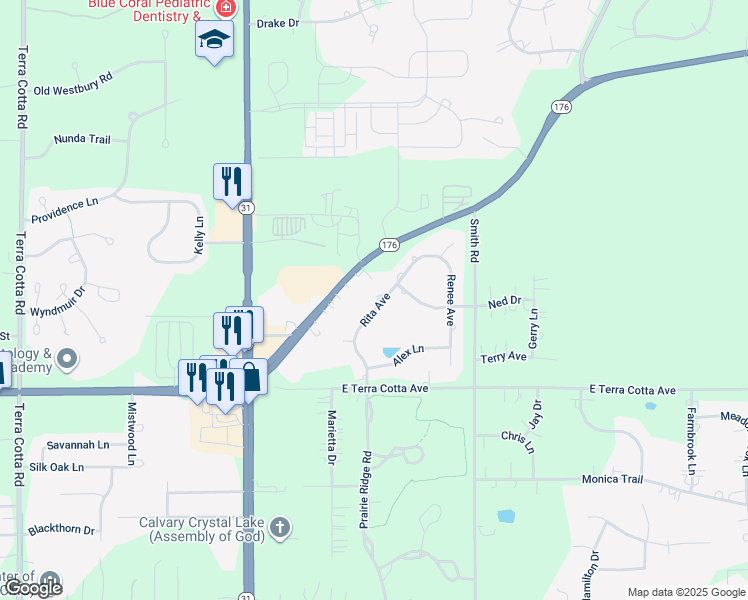 map of restaurants, bars, coffee shops, grocery stores, and more near 5319 Rita Avenue in Crystal Lake