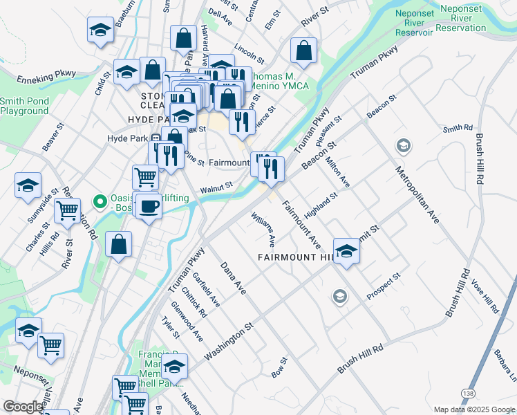 map of restaurants, bars, coffee shops, grocery stores, and more near 715 Truman Parkway in Boston
