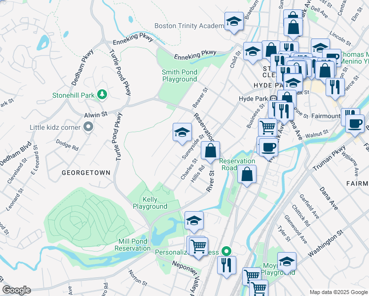 map of restaurants, bars, coffee shops, grocery stores, and more near 6 Franklin Street in Boston