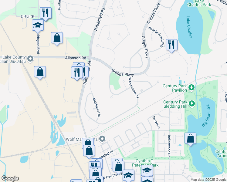 map of restaurants, bars, coffee shops, grocery stores, and more near 404 Torrey Pines Way in Vernon Hills