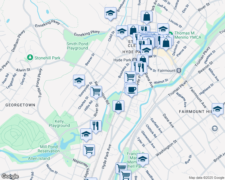 map of restaurants, bars, coffee shops, grocery stores, and more near 98 Business Street in Boston