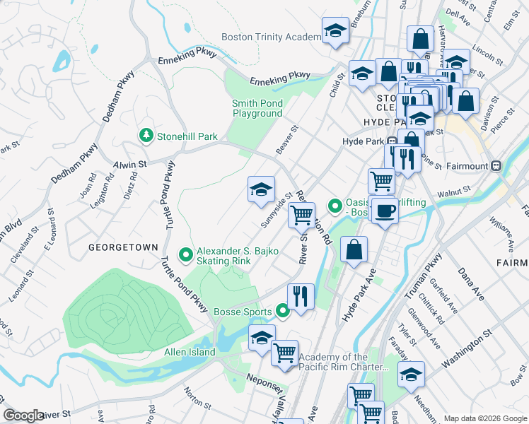map of restaurants, bars, coffee shops, grocery stores, and more near 6 Franklin Street in Boston