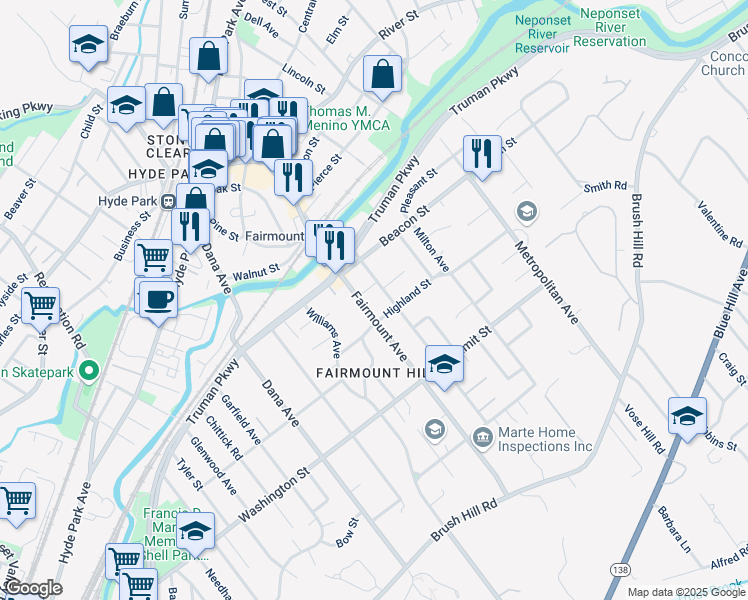 map of restaurants, bars, coffee shops, grocery stores, and more near 51 Warren Avenue in Boston