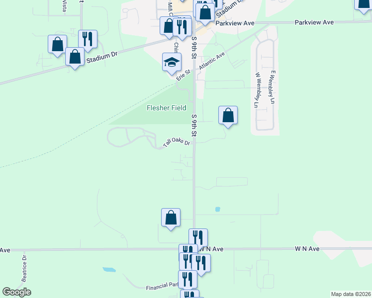 map of restaurants, bars, coffee shops, grocery stores, and more near in Kalamazoo County