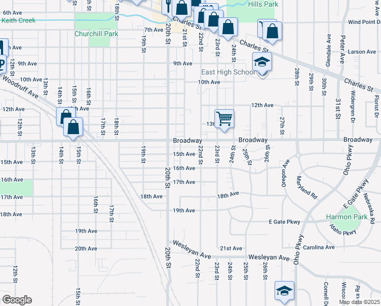 map of restaurants, bars, coffee shops, grocery stores, and more near 2534 15th Avenue in Rockford
