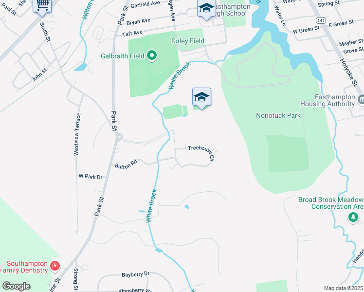 map of restaurants, bars, coffee shops, grocery stores, and more near 2 Treehouse Circle in Easthampton