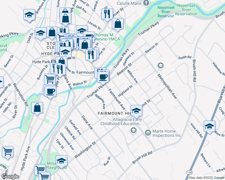 map of restaurants, bars, coffee shops, grocery stores, and more near 51 Warren Avenue in Boston