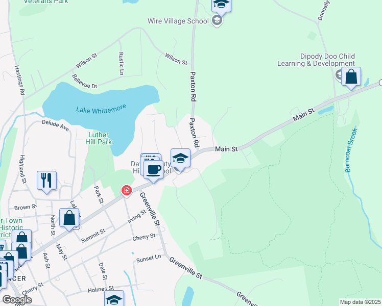 map of restaurants, bars, coffee shops, grocery stores, and more near 4 Lake Whittemore Drive in Spencer