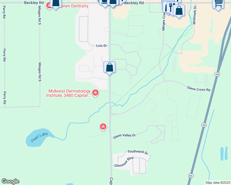 map of restaurants, bars, coffee shops, grocery stores, and more near 3494 Capital Avenue Southwest in Battle Creek