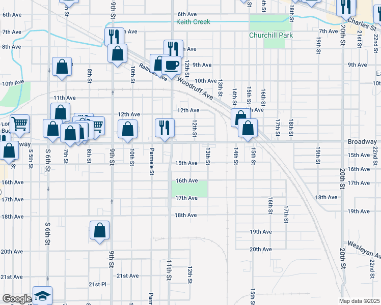 map of restaurants, bars, coffee shops, grocery stores, and more near 1512 12th Street in Rockford