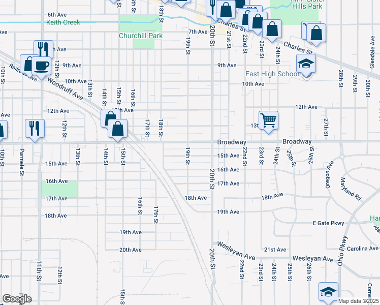 map of restaurants, bars, coffee shops, grocery stores, and more near 2304 15th Avenue in Rockford