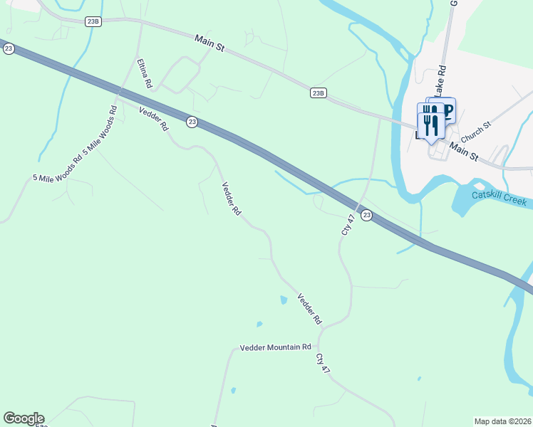 map of restaurants, bars, coffee shops, grocery stores, and more near 195 Vedder Road in Catskill
