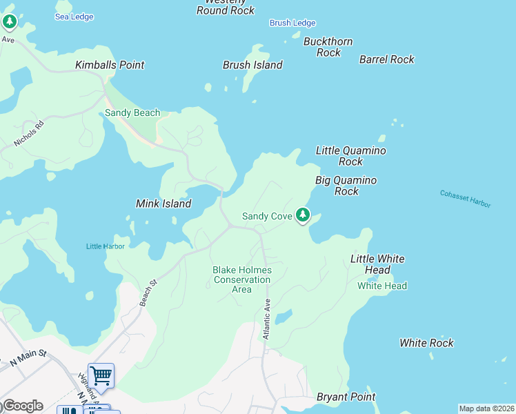 map of restaurants, bars, coffee shops, grocery stores, and more near 19 Hobart Lane in Cohasset