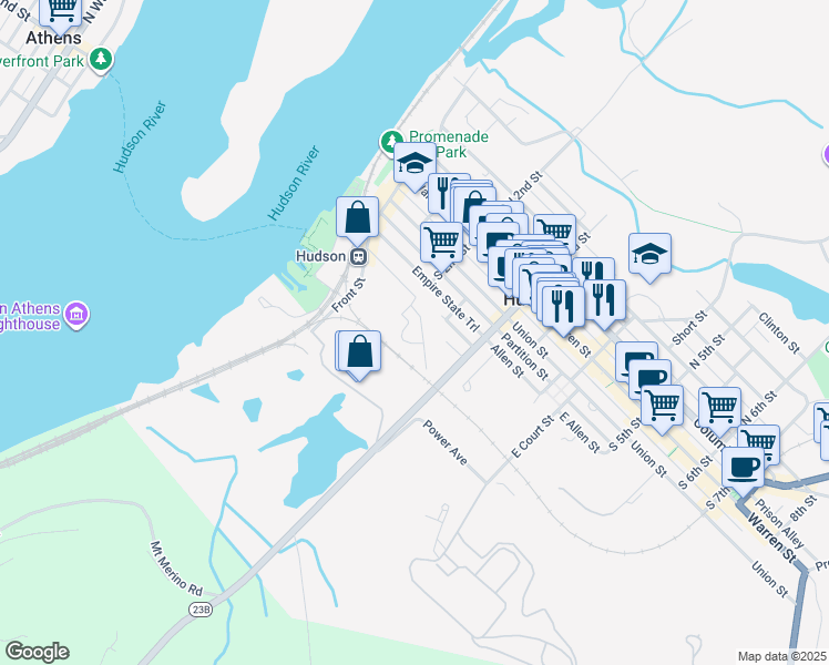 map of restaurants, bars, coffee shops, grocery stores, and more near 45 Tanners Ln in Hudson