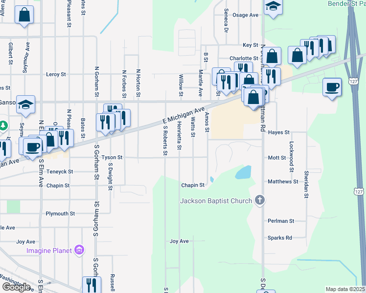 map of restaurants, bars, coffee shops, grocery stores, and more near 219 Henrietta Street in Jackson