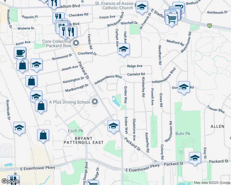 map of restaurants, bars, coffee shops, grocery stores, and more near 1856 Joseph Street in Ann Arbor