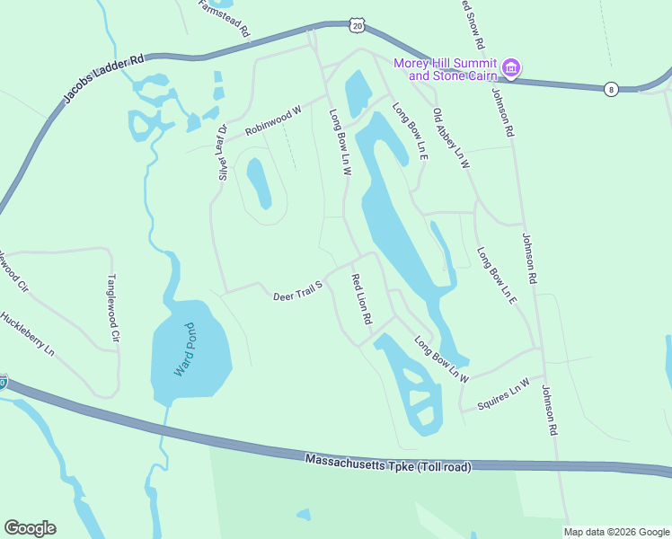 map of restaurants, bars, coffee shops, grocery stores, and more near 25 Deer Trail South in Becket