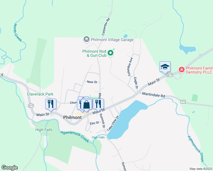 map of restaurants, bars, coffee shops, grocery stores, and more near 15-23 Maple Avenue in Philmont