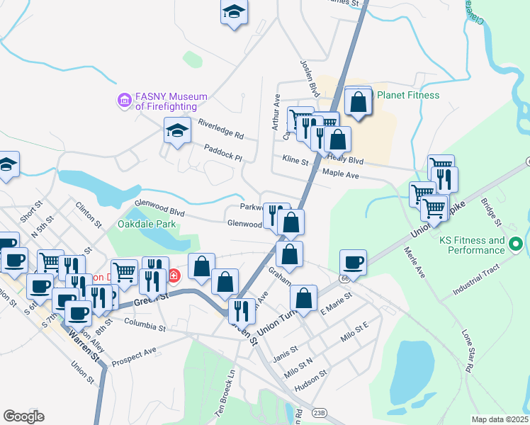 map of restaurants, bars, coffee shops, grocery stores, and more near 33 Parkwood Boulevard in Hudson