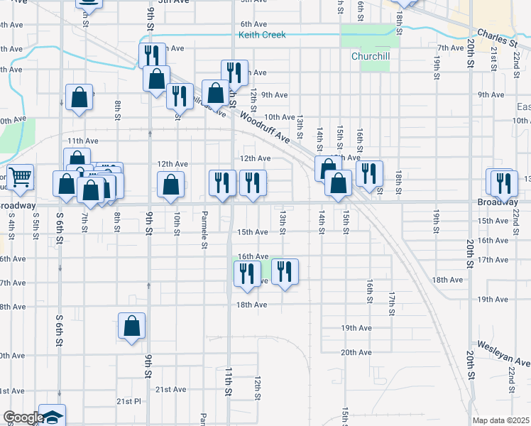 map of restaurants, bars, coffee shops, grocery stores, and more near 1512 12th Street in Rockford