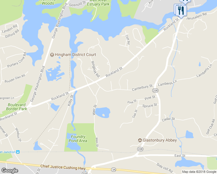 map of restaurants, bars, coffee shops, grocery stores, and more near 30 Canterbury Street in Hingham
