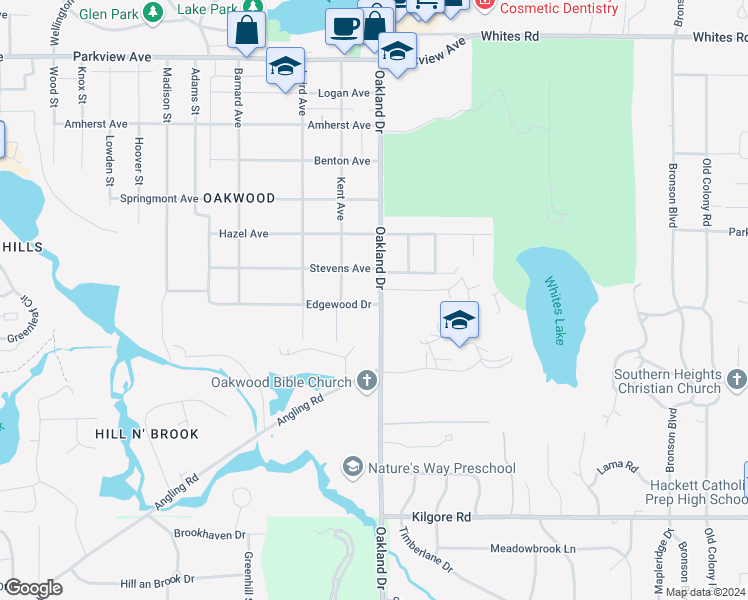 map of restaurants, bars, coffee shops, grocery stores, and more near 2112 Edgewood Drive in Kalamazoo
