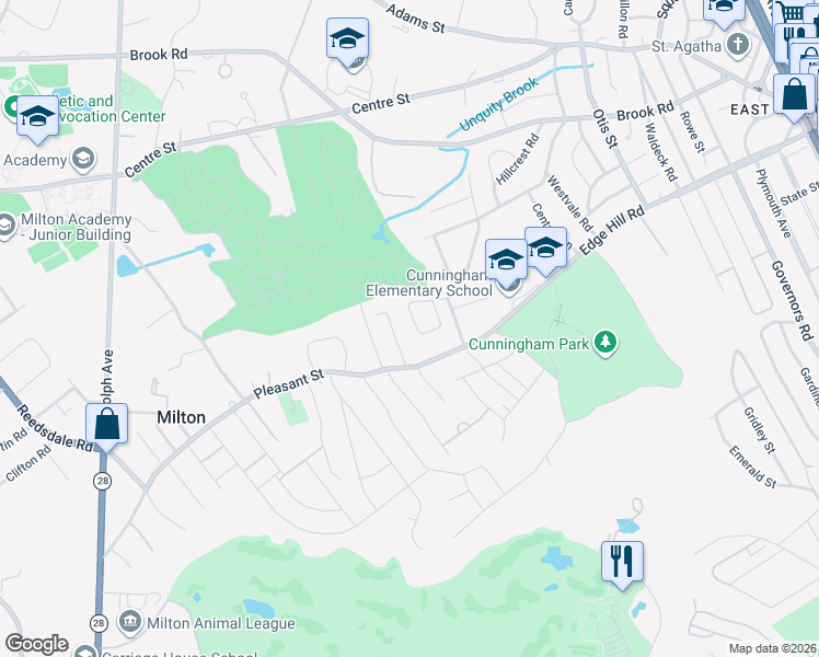 map of restaurants, bars, coffee shops, grocery stores, and more near 35 Hoy Terrace in Milton