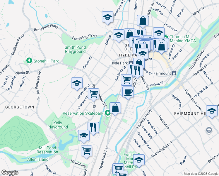 map of restaurants, bars, coffee shops, grocery stores, and more near 98 Business Street in Boston