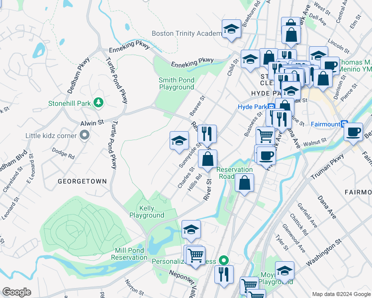map of restaurants, bars, coffee shops, grocery stores, and more near 6 Franklin Street in Boston