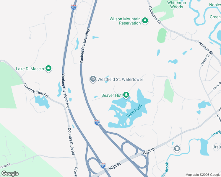 map of restaurants, bars, coffee shops, grocery stores, and more near 427 Westfield Street in Dedham