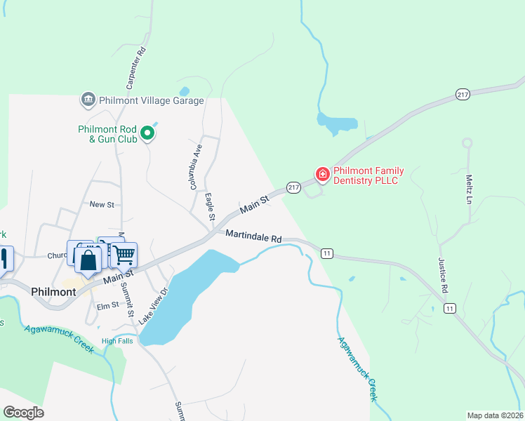map of restaurants, bars, coffee shops, grocery stores, and more near 191 Main Street in Philmont