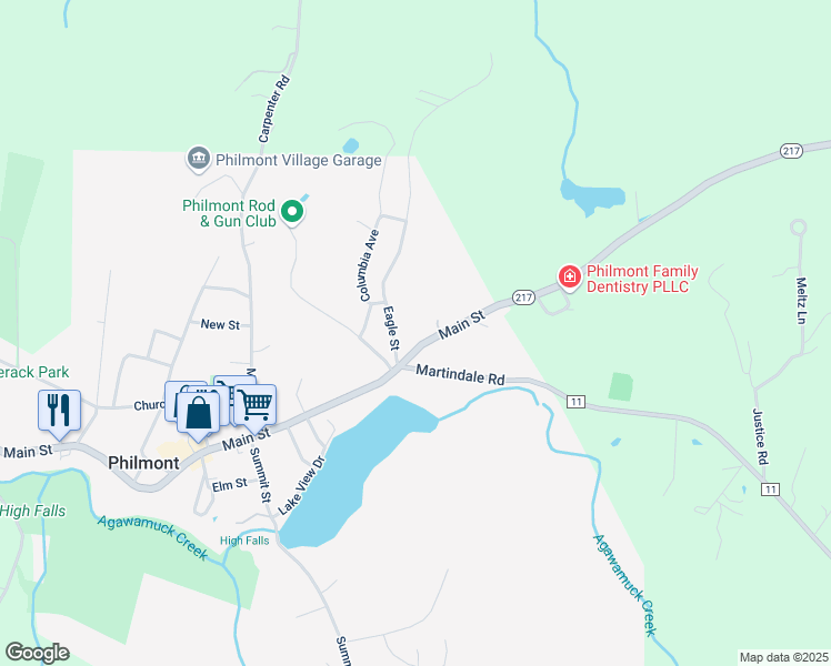 map of restaurants, bars, coffee shops, grocery stores, and more near 174 Main Street in Hudson