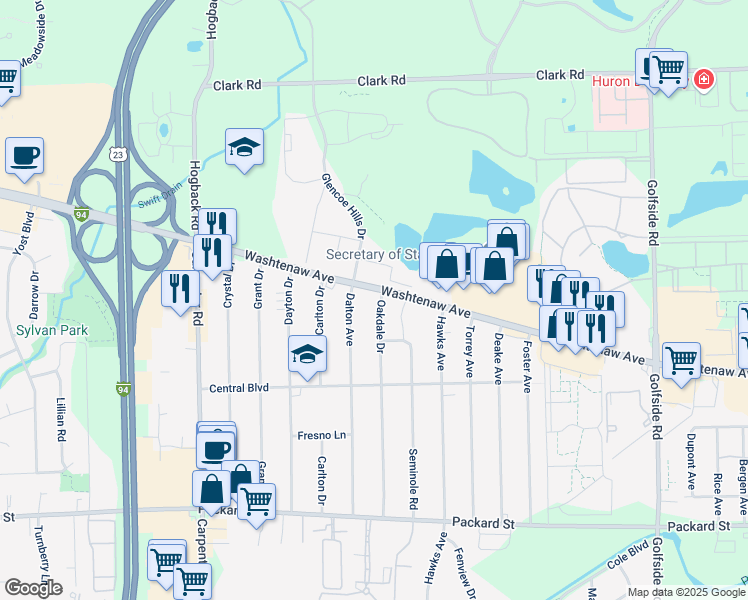 map of restaurants, bars, coffee shops, grocery stores, and more near 4380 Washtenaw Avenue in Ann Arbor