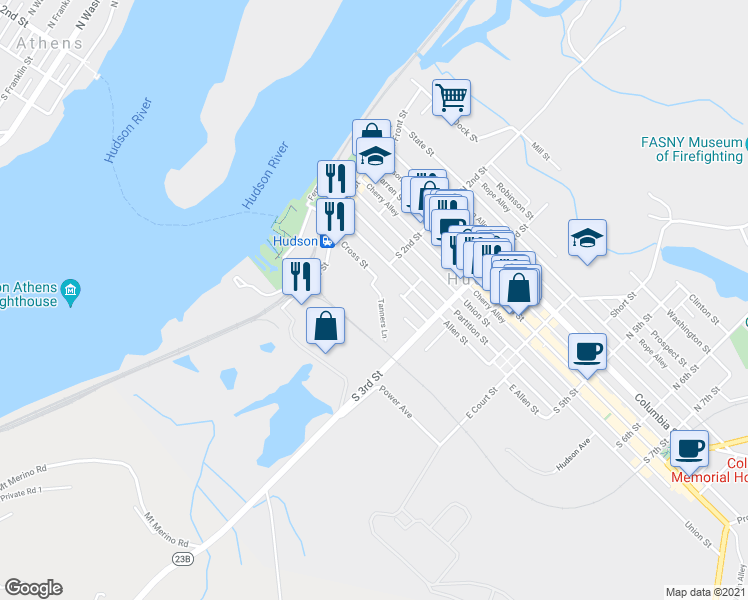 map of restaurants, bars, coffee shops, grocery stores, and more near 45 Tanners Lane in Hudson